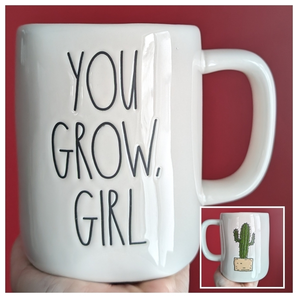 🇺🇲Rae Dunn YOU GROW GIRL Double Sided Cactus 🌵 Mug